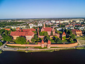 High angle view of townscape against sky