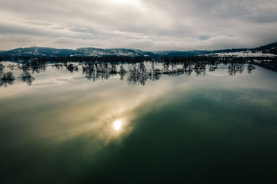 Scenic view of lake against sky