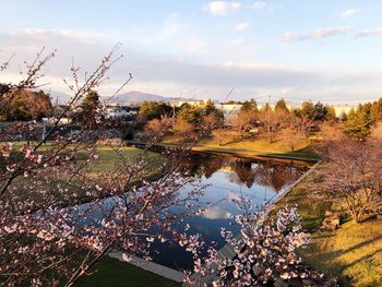 Scenic view of lake against sky during autumn