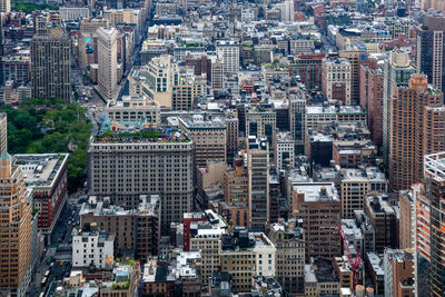 High angle view of city buildings