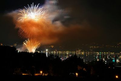 Firework display at night