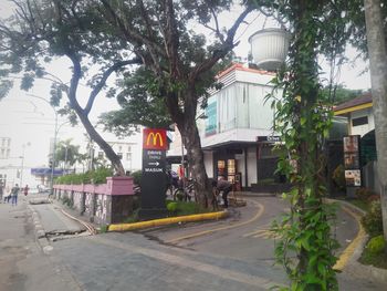 Street amidst trees and buildings in city