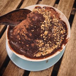 High angle view of dessert on table
