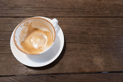 High angle view of coffee on table