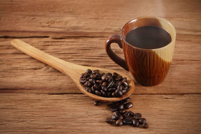 High angle view of coffee cup on table