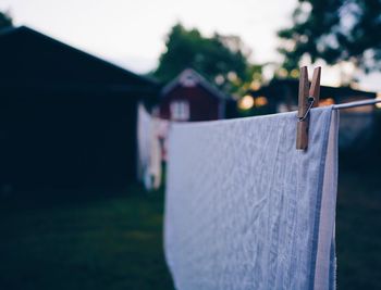 Close-up of clothes drying on clothesline