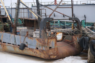 Abandoned ship in water