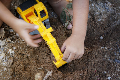 High angle view of man working at construction site