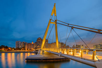 Golden gate bridge over river against sky in city