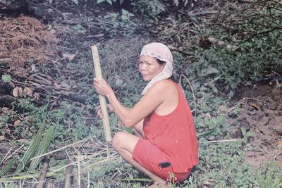 Side view of a man working