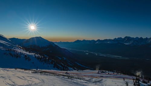 Scenic view of snow covered mountains against sky