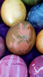 Close-up of multi colored eggs