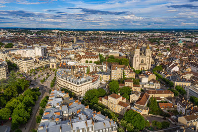 High angle view of buildings in city