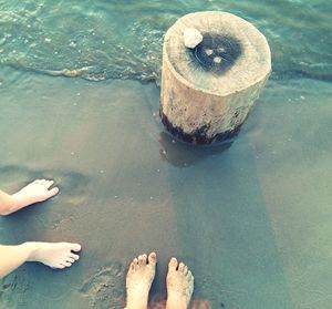 High angle view of young woman in water