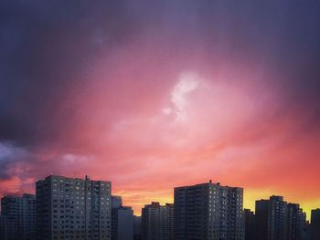 Buildings in city against sky during sunset