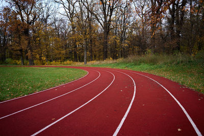 Empty treadmill for running at stadium track