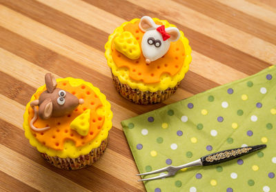 Close-up of cupcakes on table