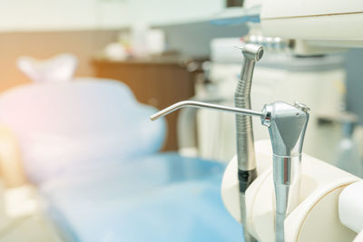 Close-up of dental equipment in medical clinic