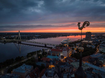 Symbol of old riga town - golden cockerel, rooster topping bell tower of riga