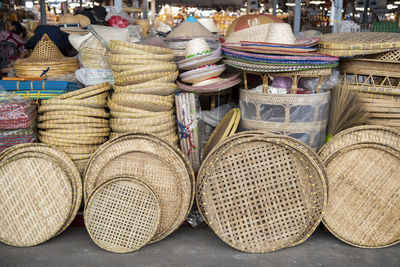 Close-up of wicker baskets