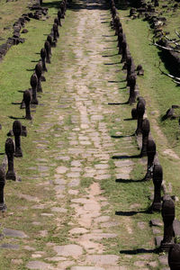 High angle view of stones on footpath