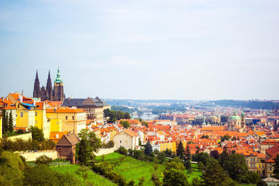 High angle view of townscape against sky