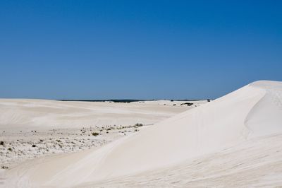 Scenic view of desert against clear blue sky