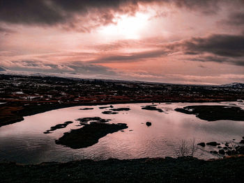 Scenic view of sea against sky during sunset