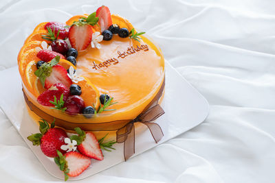 High angle view of cake on table