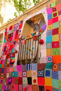 Low angle view of multi colored hanging on clothesline