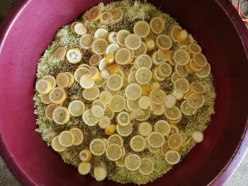 High angle view of bread in plate