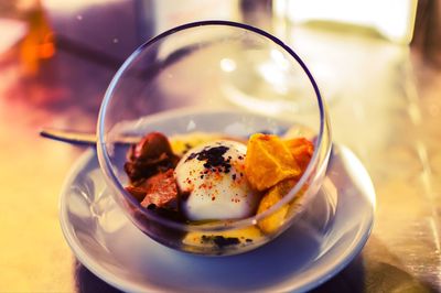 Close-up of dessert in plate on table
