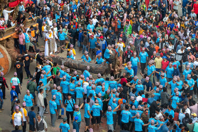 Devotees pull chariots as they take part in the festivities to mark the rato machindranath chariot.