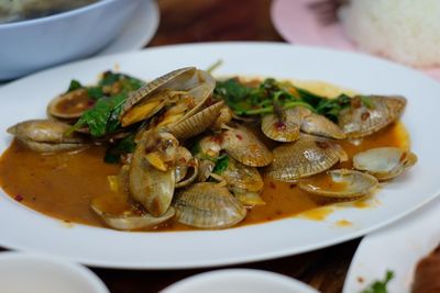 High angle view of meal served in plate