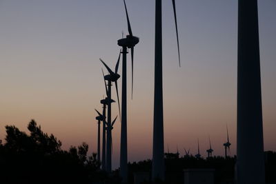 Silhouette of birds against clear sky at sunset