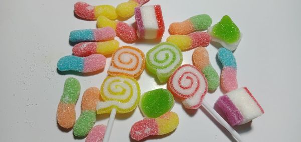 High angle view of multi colored candies