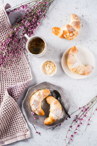 High angle view of breakfast on table