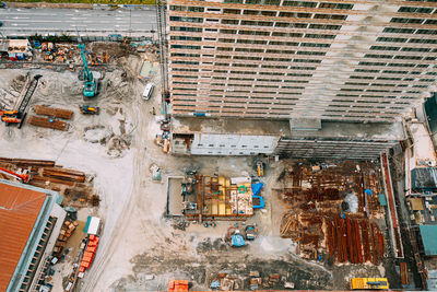 High angle view of buildings in city