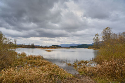 Scenic view of lake against sky