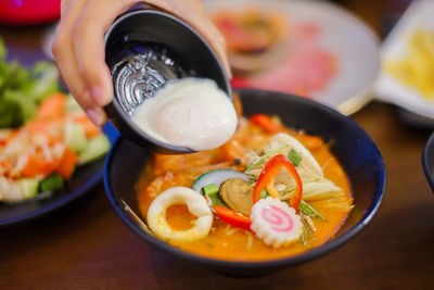 Close-up of food in bowl on table