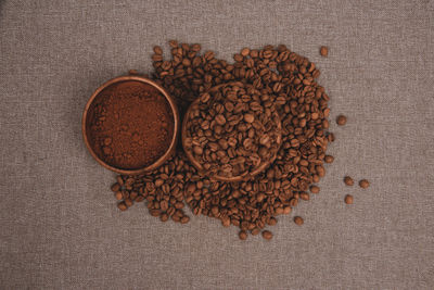 High angle view of coffee beans on table