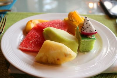 Close-up of dessert served on plate