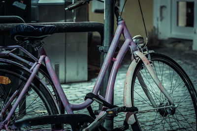 Bicycles parked on street