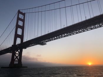 View of suspension bridge against sky during sunset