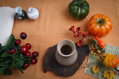 High angle view of fruits on table