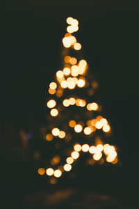 Defocused image of illuminated christmas tree at night