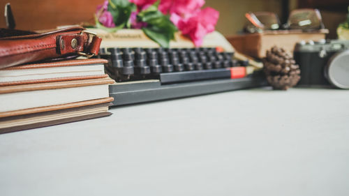 Close-up of books on table