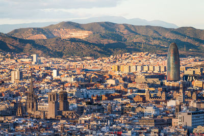 High angle view of buildings in city