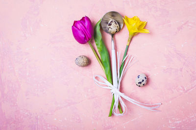 High angle view of pink roses