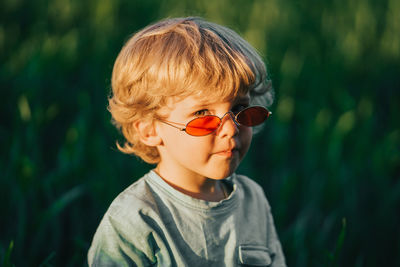 Portrait of boy wearing sunglasses